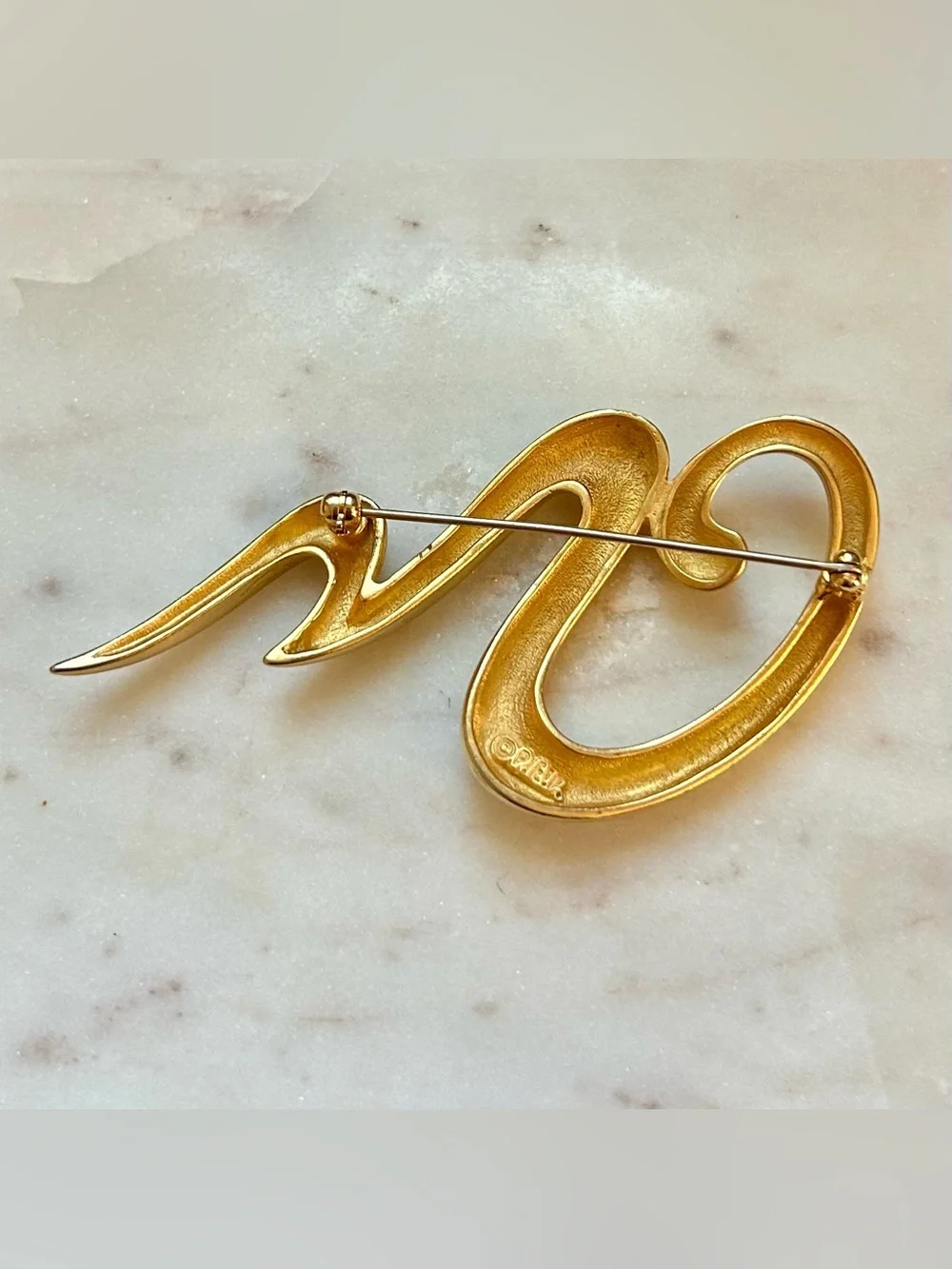 Vintage Erwin Pearl Abstract Squiggle Brooch P. E. P. Gold-tone - Picture 4 of 10